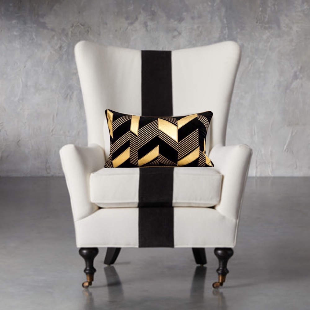Luxury Home | Black & Gold Soft Velvet Faux Leather Geo Lumbar Pillow Cover